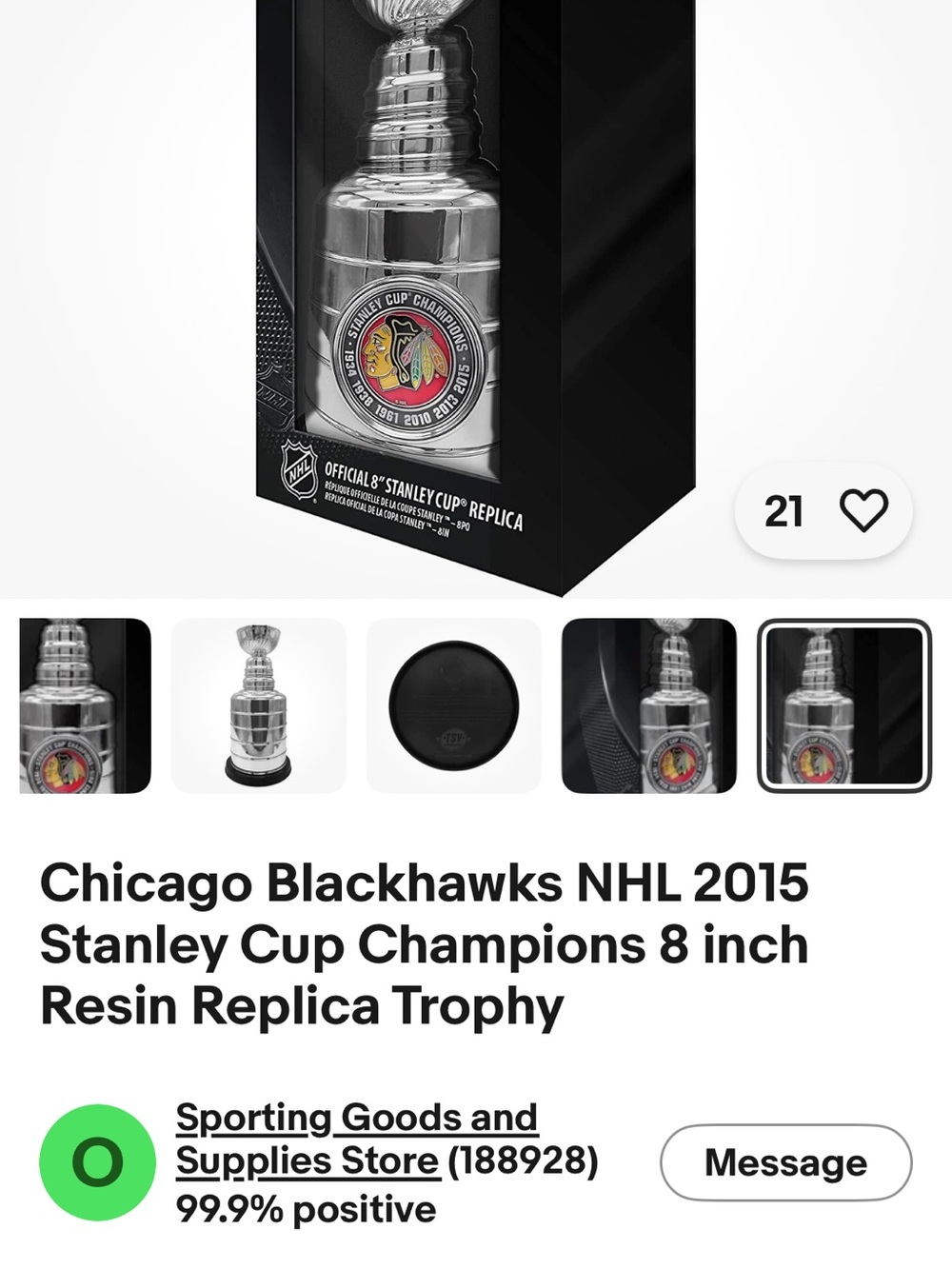 Chicago Blackhawks 2015 Stanley Cup Replica Trophy - Silver with Red/Black Logo